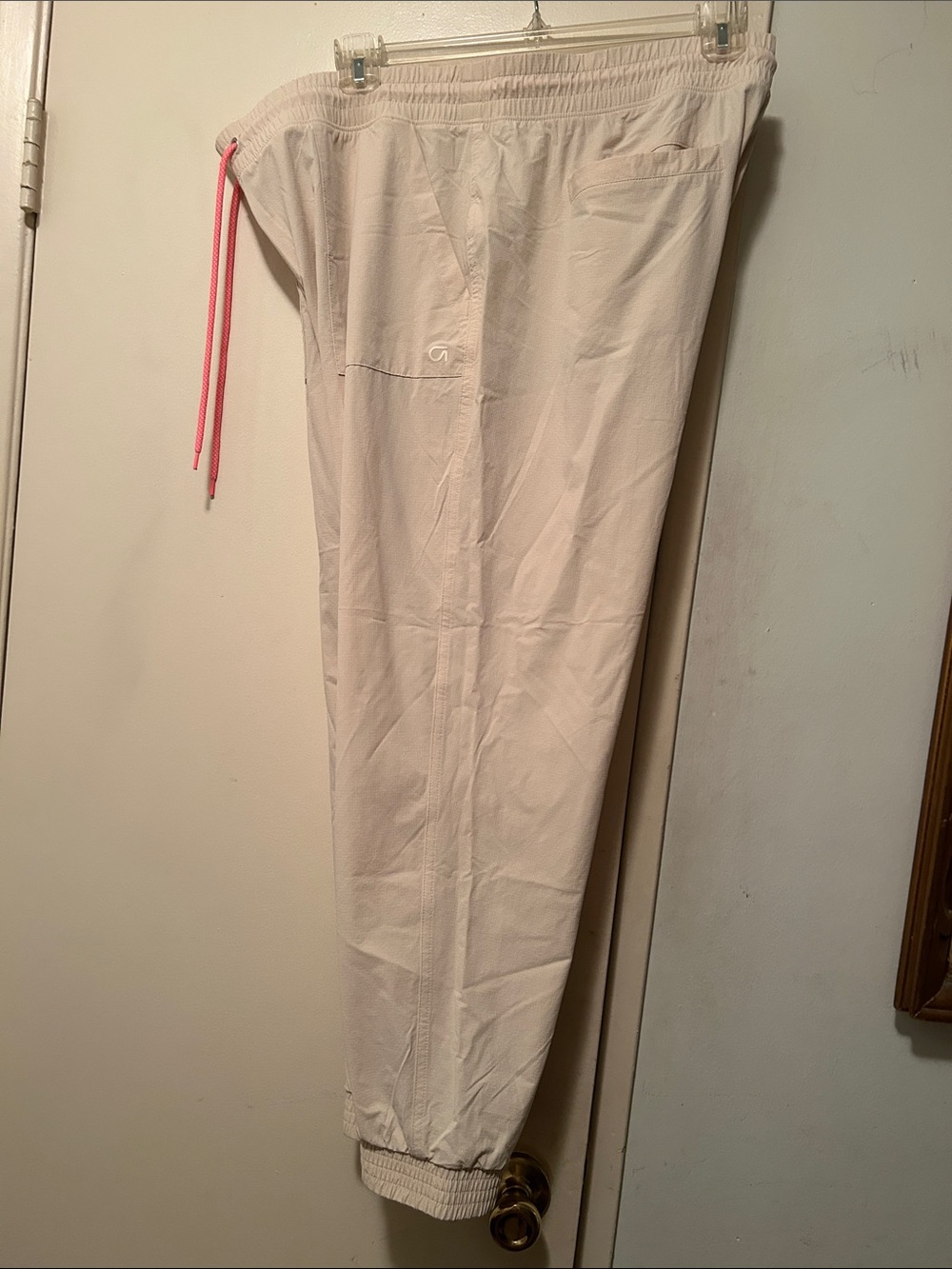 GAP Light Cream Jogger Pants with Pink Drawstring